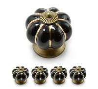 Ganzoo Set di pomelli per mobili a forma di corona, in porcellana, con decorazione in bronzo anticato, stile vintage, shabby chic, per mobili, armadi, cassetti, Nero
