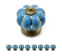 Ganzoo Set di pomelli per mobili a forma di corona, in porcellana, con decorazione in bronzo anticato, stile vintage, shabby chic, per mobili, armadi, cassetti, Blu