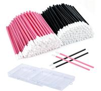 : GaoBangM Bacchette per labbra, 300 applicatori usa e getta, applicatori per rossetto, pennelli per trucco, lucidalabbra, kit di strumenti di bellezza con scatola portaoggetti (nero + rosa)
