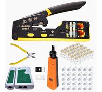 Gaobige Kit di crimpatura RJ45 con crimpatrice Ethernet Cat6A, Cat6, Cat5e, Cat5, All-in-One Cat6, strumento di crimpatura Cat6 110, tester per cavi, 30 connettori passa-through Cat6