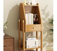 GAOCUNBING Piccola libreria a piedi alti con cassetto, espositore multistrato in bambù, per camera da letto, ufficio, libri, studio, colore legno, 91 cm