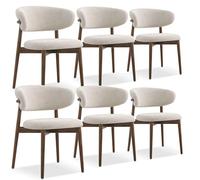 GAOCUNBING Sedie da pranzo in legno massello con cuscino in lino e schienale curvo, sedie da cucina imbottite, sedia singola per il tempo libero, per soggiorno, camera da letto, ristorante, noce, 6