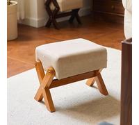 GAOCUNBING Sgabello poggiapiedi multiuso, pouf ottomano, gambe a X e cuscino in schiuma spessa, poggiapiedi in tessuto di lino per camera da letto, soggiorno e cucina, in legno, 1 pezzo