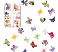 Gaodercha 1 scatola 3D Flatback Nail Charms 30pcs Resina Farfalla Fiore Unghie Decorazione Colorata Farfalla Nail Art Charms Ideale per Nail Art Manicure Decorazione e Nail Art Design fai da te