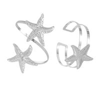 Gaodercha 2 braccialetti in argento a forma di stella marina e conchiglia, stile bohémien, per l'estate, spiaggia, mare, corallo, braccialetto regolabile con stelle marine, conchiglie, gioielli da