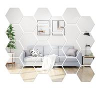 gaoduanluoluo 24 Pezzi Specchio Adesivo da Parete, Acrilico Esagonale Specchio da Porta, Specchi Decorativi per Casa Decorazione, Soggiorno, Corridoio, Bagno, Camera da Letto (Argento)