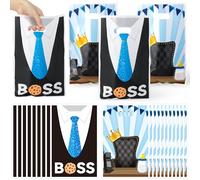 GaofanWai - Sacchetti per bomboniere per bambini, 50 pezzi, colore: nero e blu, sacchetti di plastica con manici, decorazioni per feste per piccoli gentiluomini, 1° 2° compleanno, baby shower