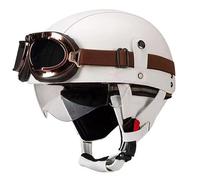 GAOFZHAO Casco Half-Helmet Scooter Moto in Pelle Retro A Stile Tedesco - Leggero E Retro A Viso Aperto, Adulti Unisex, Certificato ECE, Materiale ABS - Adatto per Mopedi E Cruiser(45,L=58-59CM)