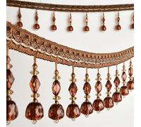 GAOGaoxin 12 Meters Crystal Beaded Lace Trim - Elegant Tassel Fringe, Durable Polyester Ribbon with Braided Beads(Dark Coffee)