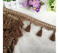 GAOGaoxin 12 Yards Beaded Tassel Fringe Trim - Durable Polyester Curtain Braid for DIY Crafts, Clothing, And Home Decoration(Bruin)