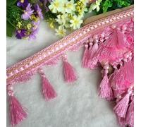 GAOGaoxin 12 Yards Beaded Tassel Fringe Trim - Durable Polyester Curtain Braid for DIY Crafts, Clothing, And Home Decoration(Dark Pink)