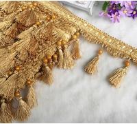 GAOGaoxin 12 Yards Beaded Tassel Fringe Trim - Durable Polyester Curtain Braid for DIY Crafts, Clothing, And Home Decoration(Yeiiow)