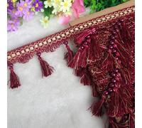 GAOGaoxin 12 Yards Beaded Tassel Fringe Trim - Durable Polyester Curtain Braid for DIY Crafts, Clothing, And Home Decoration(Red)