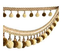 GAOGaoxin 2 Meters Pompom Fringe Trim - Durable Polyester Tassel Ribbon for DIY Upholstery, Curtains, And Sewing Projects(Rice Coffee)