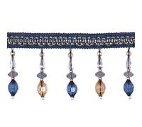 GAOGaoxin 3 Meters Crystal Beaded Pendant Tassel Fringe Trim - Durable Polyester Sewing Fringe 9cm Wide(Dark Blue)