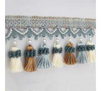GAOGaoxin Elegant 1 Meter Beaded Tassel Fringe Trim Ribbon for Curtains And Home Decor - Soft Polyester Lace Trimming(Light Blue)