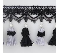 GAOGaoxin Elegant 1 Meter Beaded Tassel Fringe Trim Ribbon for Curtains And Home Decor - Soft Polyester Lace Trimming(Black)