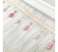 GAOGaoxin Elegant 12 Meters Tassel Fringe Trim - Braided Fabric Lace Ribbon with Hanging Beads for Home Decoration And Sewing Projects(Roze)