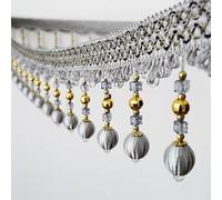 GAOGaoxin Tassel Fringe Trim - DIY Curtain Sewing Trim with Braided Hanging Crystal Beads - 11cm Wide, 6/12 Meters Length(Grijs,6 Meters)