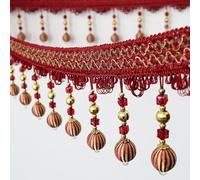 GAOGaoxin Tassel Fringe Trim - DIY Curtain Sewing Trim with Braided Hanging Crystal Beads - 11cm Wide, 6/12 Meters Length(Red,6 Meters)