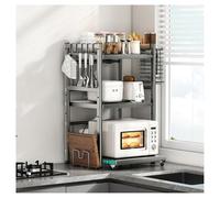 GAOHONGMEI Supporto per forno a microonde da cucina con ruote - Supporto di stoccaggio regolabile con ganci e rulli per spezie, pane, tostapane, macchina per il caffè, organizer da banco(Grey,3-Tier)