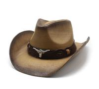 GAOINTELL Cappello da cowboy di paglia fatto a mano per festival musicali adulto unisex cappello da festa a tesa larga cappello da viaggio attività all'aperto cappello da sole spiaggia