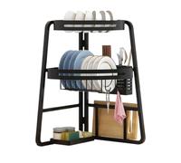 GAOJUNAN Scolapiatti Stabile Robusto Scolapiatti Triangolare A 2 Ripiani, Porta-piatti Multifunzione Con Porta-utensili Moderno Organizzatore da Cucina