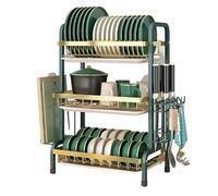 GAOJUNAN Scolapiatti Stabile Scaffale Di Scarico Per Scolapiatti E Scolapiatti Da Cucina In Acciaio Al Carbonio A 3 Livelli Scaffale Per Coltelli E Bacchette Moderno Organizzatore da Cucina(Grün)