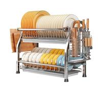 GAOJUNAN Scolapiatti Stabile Scolapiatti A 2 Ripiani In Acciaio Inox, Robusto Scolapiatti Con Portautensili Moderno Organizzatore da Cucina(43 * 25 * 41cm)