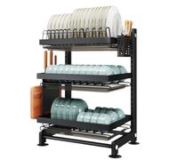 GAOJUNAN Scolapiatti Stabile Scolapiatti A 3 Ripiani In Acciaio Inox 304 Con Portautensili, Porta Tagliere, Scolapiatti Moderno Organizzatore da Cucina