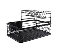 GAOJUNAN Scolapiatti Stabile Scolapiatti Con Vaschetta Raccogligocce Cestello Portaposate Da Cucina Scolapiatti Scolapiatti Con Portaoggetti Per Cucina Moderno Organizzatore da Cucina(Black,2-Tier)