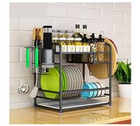 GAOJUNAN Scolapiatti Stabile Scolapiatti In Acciaio Inossidabile Portaspezie Per Ciotola Da Cucina A 2 Livelli Con Stendibiancheria Moderno Organizzatore da Cucina(Black)