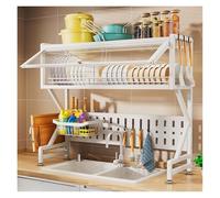 GAOJUNAN Scolapiatti Stabile Scolapiatti in Acciaio Inox, Organizer per Ripiani da Cucina, Scolapiatti Regolabile Moderno Organizzatore da Cucina(White)