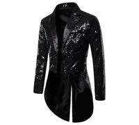 GaoLeAve Abito da uomo rotondo con paillettes smoking palcoscenico spettacolo di nozze ospite danza festival celebrazione cena casual abbigliamento da uomo cappotto da uomo, Nero , M