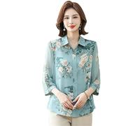 GaoLeAve Camicetta da donna in chiffon floreale, con maniche a 3/4, con bottoni, elegante, leggera, casual, da ufficio, da lavoro, per l'estate, H-8830, S