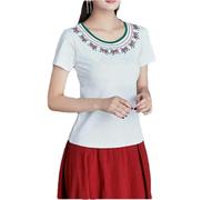 GaoLeAve Camicetta da donna ricamata cinese con maniche a 3/4, colletto alla coreana, sottile, floreale, camicia Qipao vintage etnica casual top, 25 ore, M