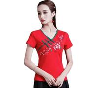 GaoLeAve Camicetta da donna ricamata cinese con maniche a 3/4, colletto alla coreana, sottile, floreale, camicia Qipao vintage etnica casual top, 32J, L