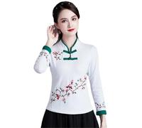 GaoLeAve Camicetta da donna ricamata cinese con maniche a 3/4, colletto alla coreana, sottile, floreale, camicia Qipao vintage etnica casual top, 23 g, L