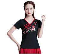 GaoLeAve Camicetta da donna ricamata cinese con maniche a 3/4, colletto alla coreana, sottile, floreale, camicia Qipao vintage etnica casual top, 31J, XL