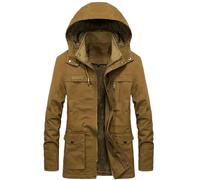 GaoLeAve Militare Spessa Giacca Uomo Caldo Parka Inverno Casual Cotone Imbottito Giacca Maschile Multi-Tasca Felpe Con Cappuccio Uomo Cappotto Parka, Terra di colore giallo, L