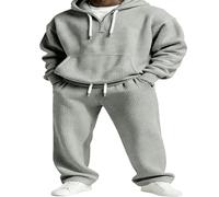 GaoLeAve Set da allenamento a maglia a nido d'ape, con cappuccio a mezza zip, per il tempo libero, due pezzi, Hh-t05, L