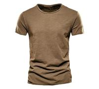 GaoLeAve T-shirt da uomo con scollo a V e girocollo in cotone, a maniche corte, casual, di base, morbida, leggera, per tutti i giorni, F038-o-marrone, S