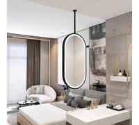 Gaommini Specchio ovale da soffitto con cornice in metallo nero + luci a LED, specchio da bagno a parete, specchio decorativo in vetro galleggiante(50cmx70cm)