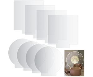 Gaomoeny 8 Pezzi Pannelli in Acrilico Trasparente, Lastra Pannello Acrilica Trasparente 2mm Rotonda e Quadrato per Base Luminosa a LED Espositore Progetti di Fai-da-te