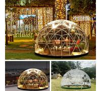 Gaonala 3.6m Tenda a bolle con LED Luci di fata,Geodetico Tenda a Cupola per 4-7 Persone, Igloo da Giardino Migliorato con Finestra Trasparente, Tenda a Cupola Trasparente per Cortile, Campeggio