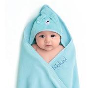 Gaosh Accappatoio Neonato Personalizzato con Nome Asciugamano Neonato Bagnetto con Cappuccio Morbido e Confortevole per Bambina Regalo Neonata Femmina, Nascita Bimba (Blu)