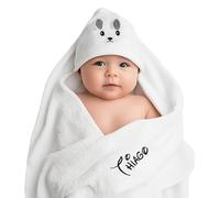 Gaosh Accappatoio Neonato Personalizzato con Nome Asciugamano Neonato Bagnetto con Cappuccio Morbido e Confortevole per Bambina Regalo Neonata Femmina, Nascita Bimba (Bianco)