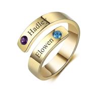 Gaosh Anello Personalizzato con Nome e Pietra Natale per Donna, Anello di Promessa Regolabile in Acciaio Inossidabile Regali di Compleanno per Mamma Nonna Coppie San Valentino e Festa della Mamma