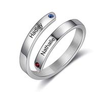 Gaosh Anello Personalizzato con Nome e Pietra Natale per Donna, Anello di Promessa Regolabile in Acciaio Inossidabile Regali di Compleanno per Mamma Nonna Coppie San Valentino e Festa della Mamma