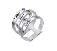 Gaosh Anello Personalizzato con Nome e Pietra Natale per Donna, Anello di Promessa Regolabile in Acciaio Inossidabile Regali di Compleanno per Mamma Nonna Coppie San Valentino e Festa della Mamma